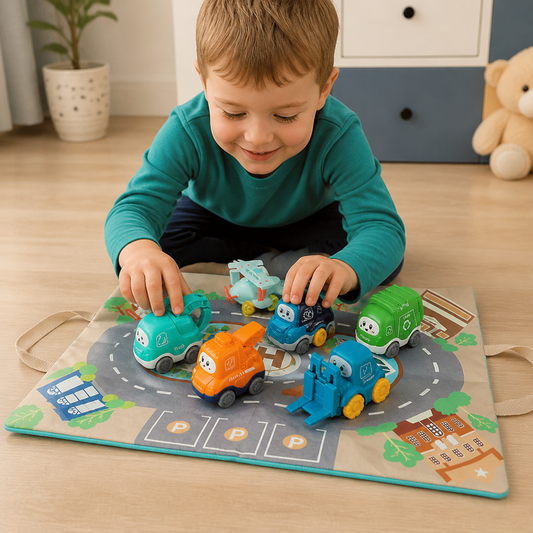Spielzeug-LKW- & Auto-Set für Kleinkinder mit Spielmatten-Aufbewahrungstasche