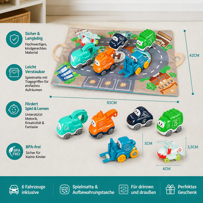 Spielzeug-LKW- & Auto-Set für Kleinkinder mit Spielmatten-Aufbewahrungstasche