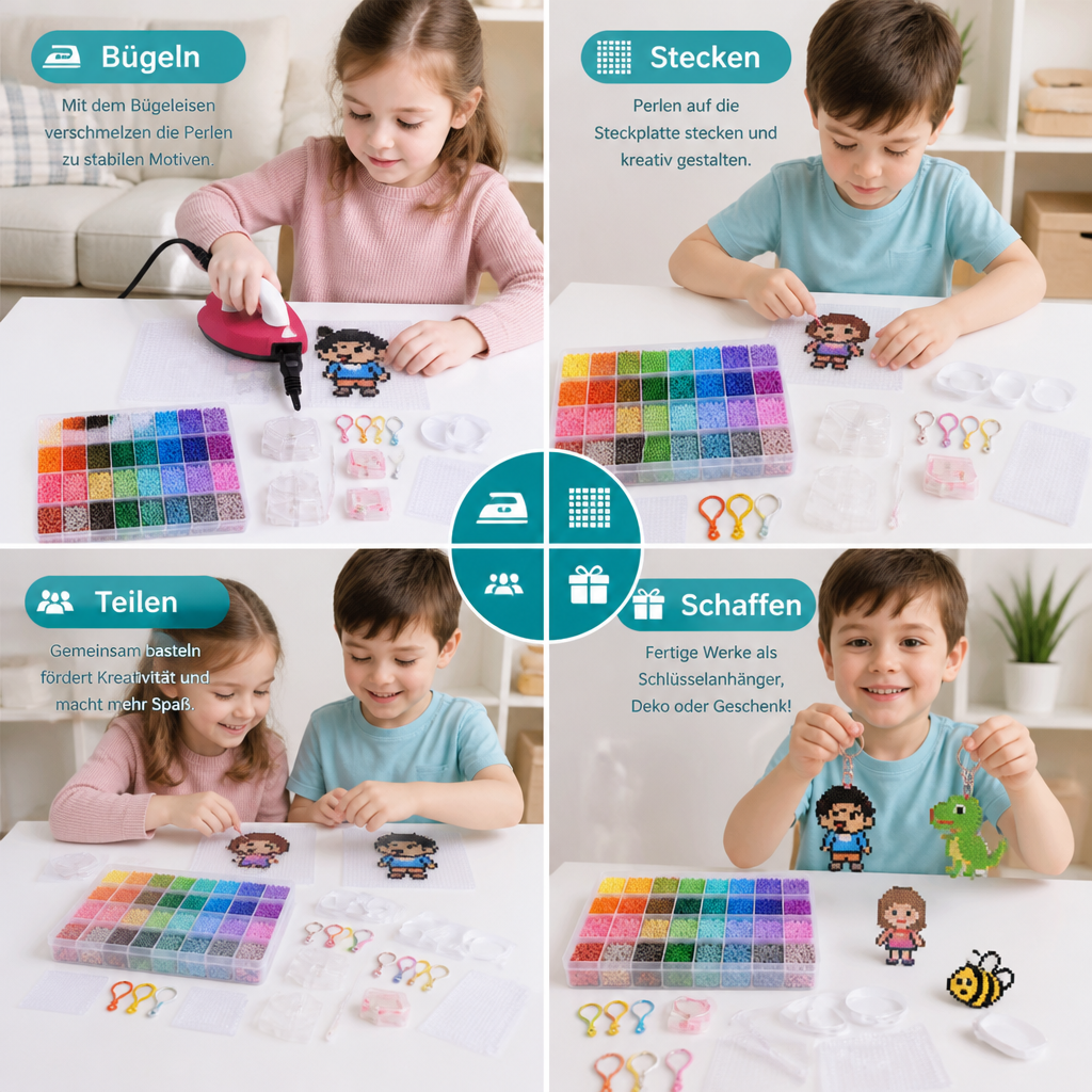 Premium-Bügelperlen-Set mit Bastelwerkzeugen – DIY-Kunst- & Bastelset