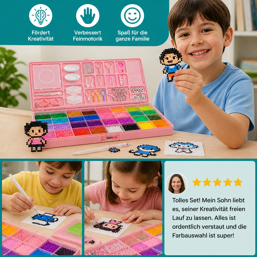 Premium-Bügelperlen-Set mit Bastelwerkzeugen – DIY-Kunst- & Bastelset