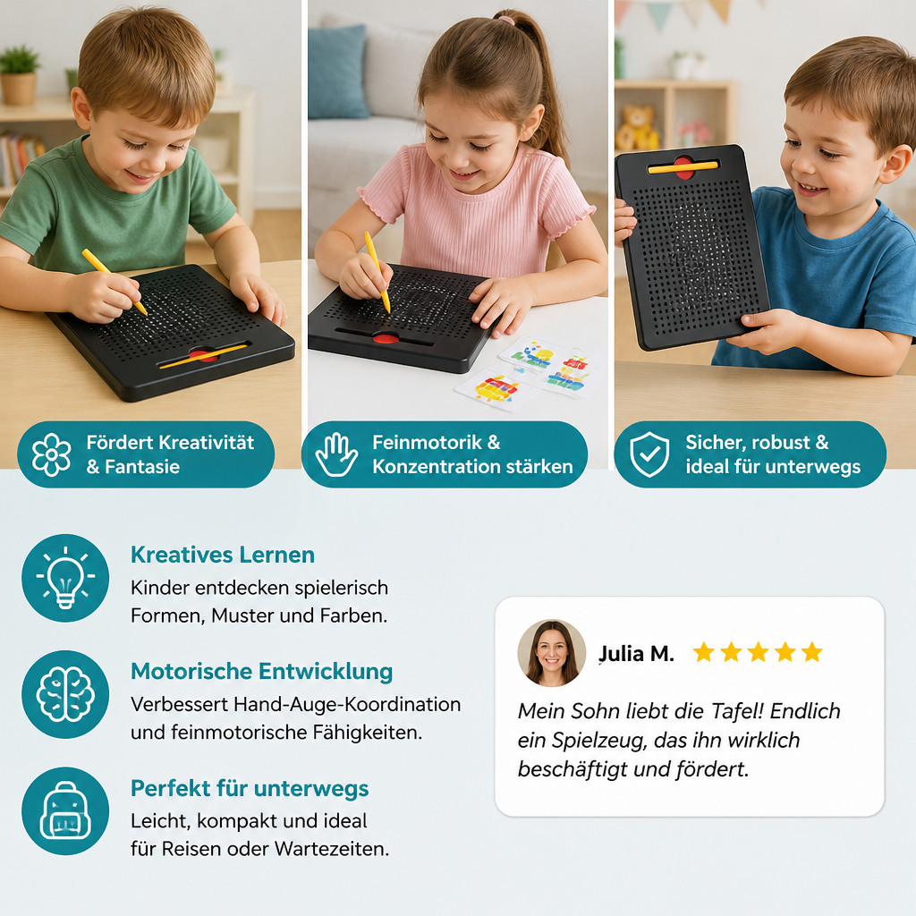 2-in-1 Magnetische Schreib- & Zeichentafel mit aufsteckbaren Formen für Kinder