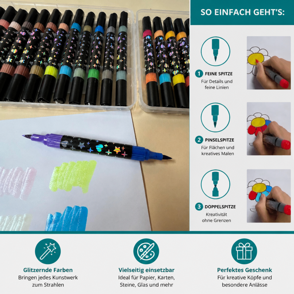 Glitzer-Acrylmarker-Set mit Doppelspitze
