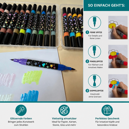 Glitzer-Acrylmarker-Set mit Doppelspitze