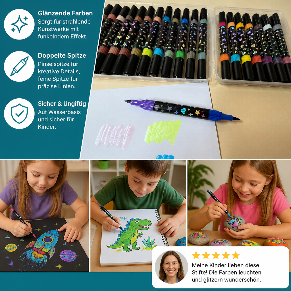 Glitzer-Acrylmarker-Set mit Doppelspitze