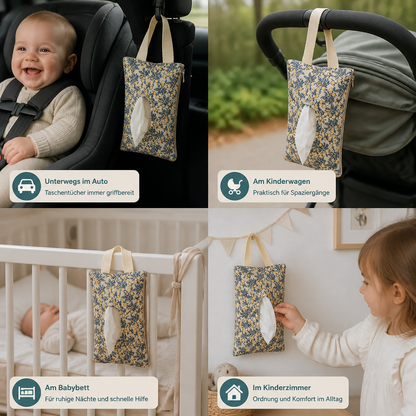 Hängender Taschentuchhalter für Kinderwagen, Babybett & Auto