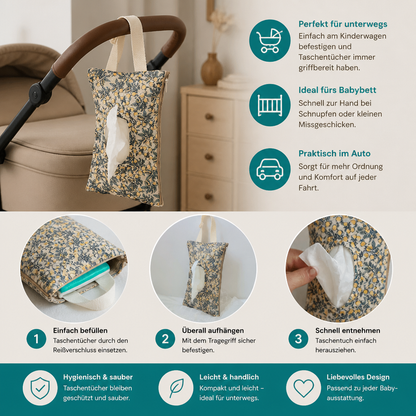Hängender Taschentuchhalter für Kinderwagen, Babybett & Auto