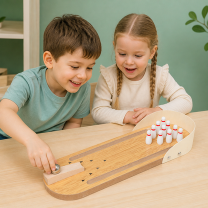 Mini-Bowlingspiel aus Holz – Tragbares Tisch-Bowlingset für Kinder