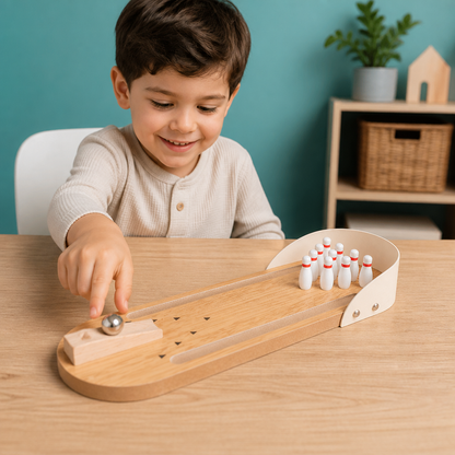 Mini-Bowlingspiel aus Holz – Tragbares Tisch-Bowlingset für Kinder