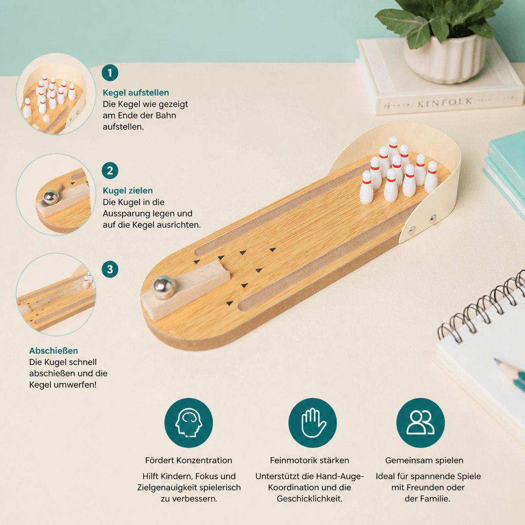 Mini-Bowlingspiel aus Holz – Tragbares Tisch-Bowlingset für Kinder