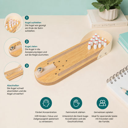 Mini-Bowlingspiel aus Holz – Tragbares Tisch-Bowlingset für Kinder