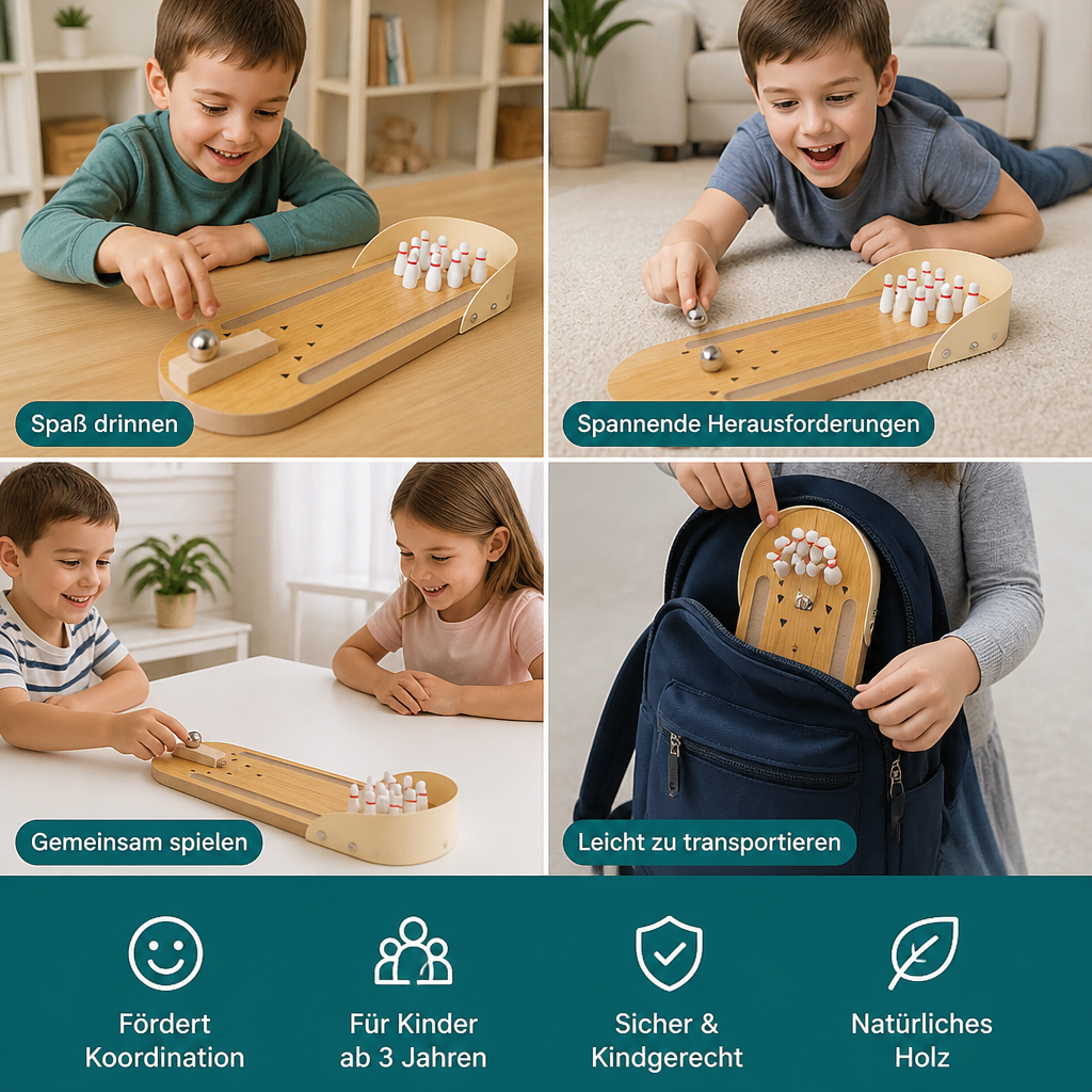 Mini-Bowlingspiel aus Holz – Tragbares Tisch-Bowlingset für Kinder