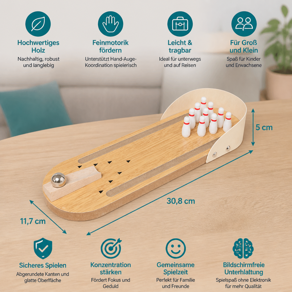 Mini-Bowlingspiel aus Holz – Tragbares Tisch-Bowlingset für Kinder