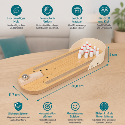 Mini-Bowlingspiel aus Holz – Tragbares Tisch-Bowlingset für Kinder