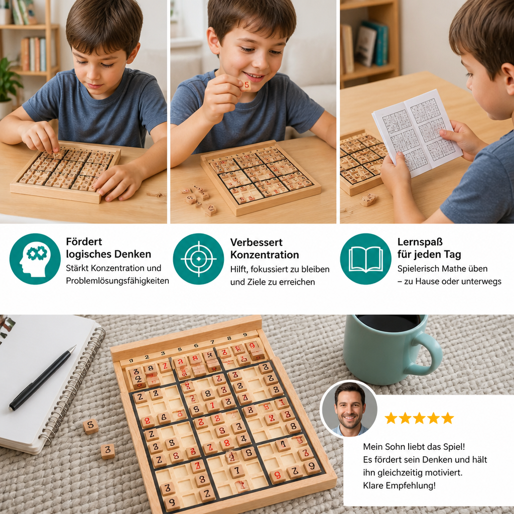 Holz-Sudoku-Puzzlebrett – Pädagogisches Logik- & Mathe-Spiel