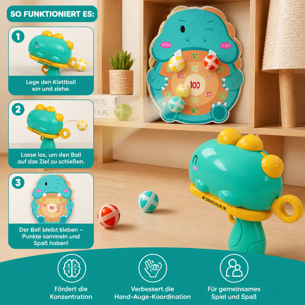 Dinosaurier-Klettball-Werfer – Zielschießspiel für Kinder