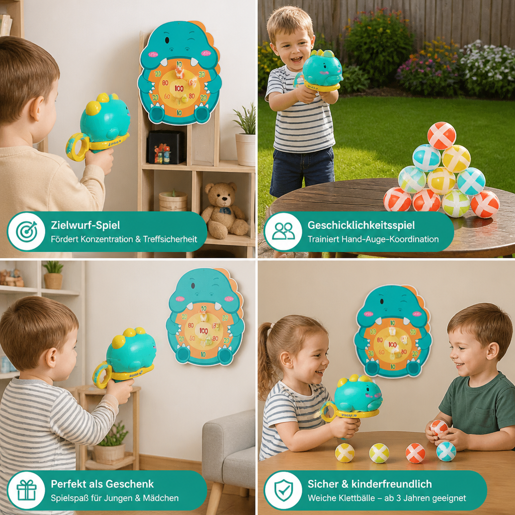 Dinosaurier-Klettball-Werfer – Zielschießspiel für Kinder