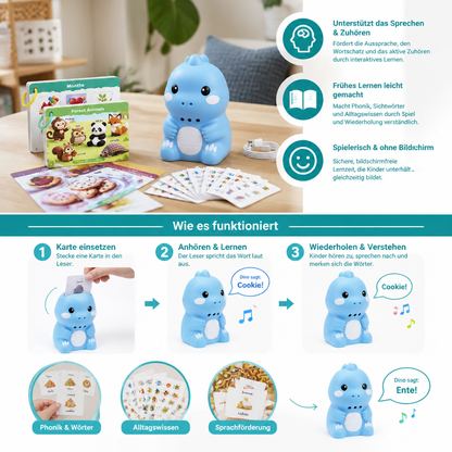 Interaktive Dinosaurier-Sprechkarten & Sticker – Montessori-Lernset für Phonetik & Sichtwörter
