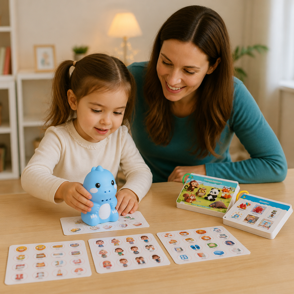 Interaktive Dinosaurier-Sprechkarten & Sticker – Montessori-Lernset für Phonetik & Sichtwörter
