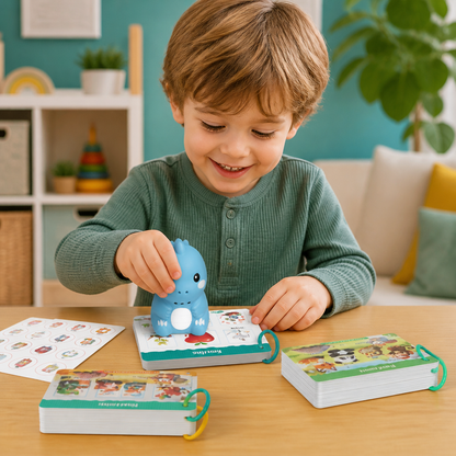 Interaktive Dinosaurier-Sprechkarten & Sticker – Montessori-Lernset für Phonetik & Sichtwörter