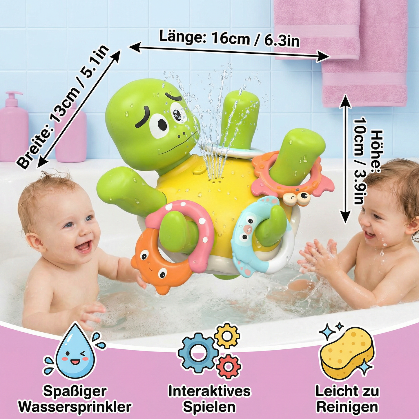 Schildkröten Badespielzeug – Wassersprinkler mit Fontänen-Effekt für Babys & Kleinkinder