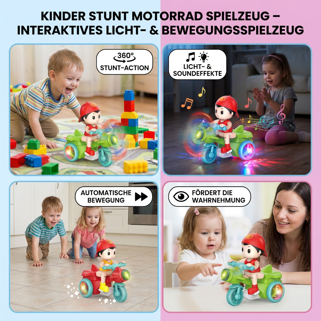 Kinder Stunt Motorrad Spielzeug – Interaktives Licht- & Bewegungsspielzeug