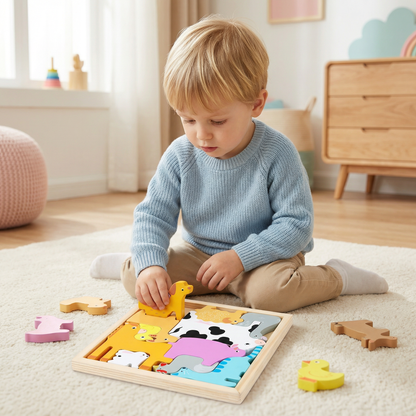 Holz Lernpuzzle für Kinder – Formen & Farben Zuordnen, Motorikspielzeug