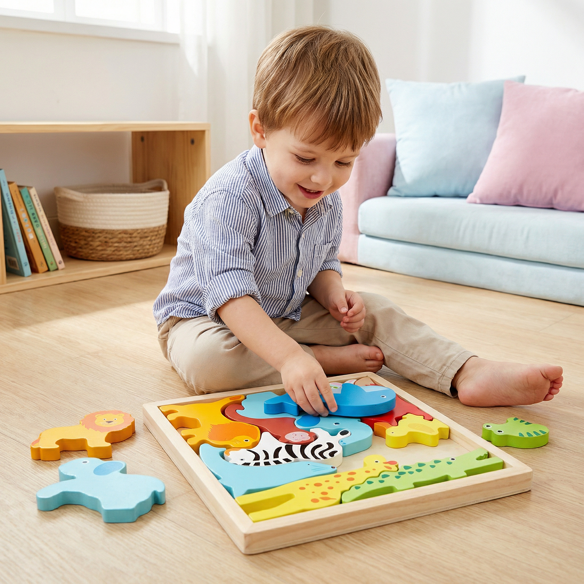 Holz Lernpuzzle für Kinder – Formen & Farben Zuordnen, Motorikspielzeug