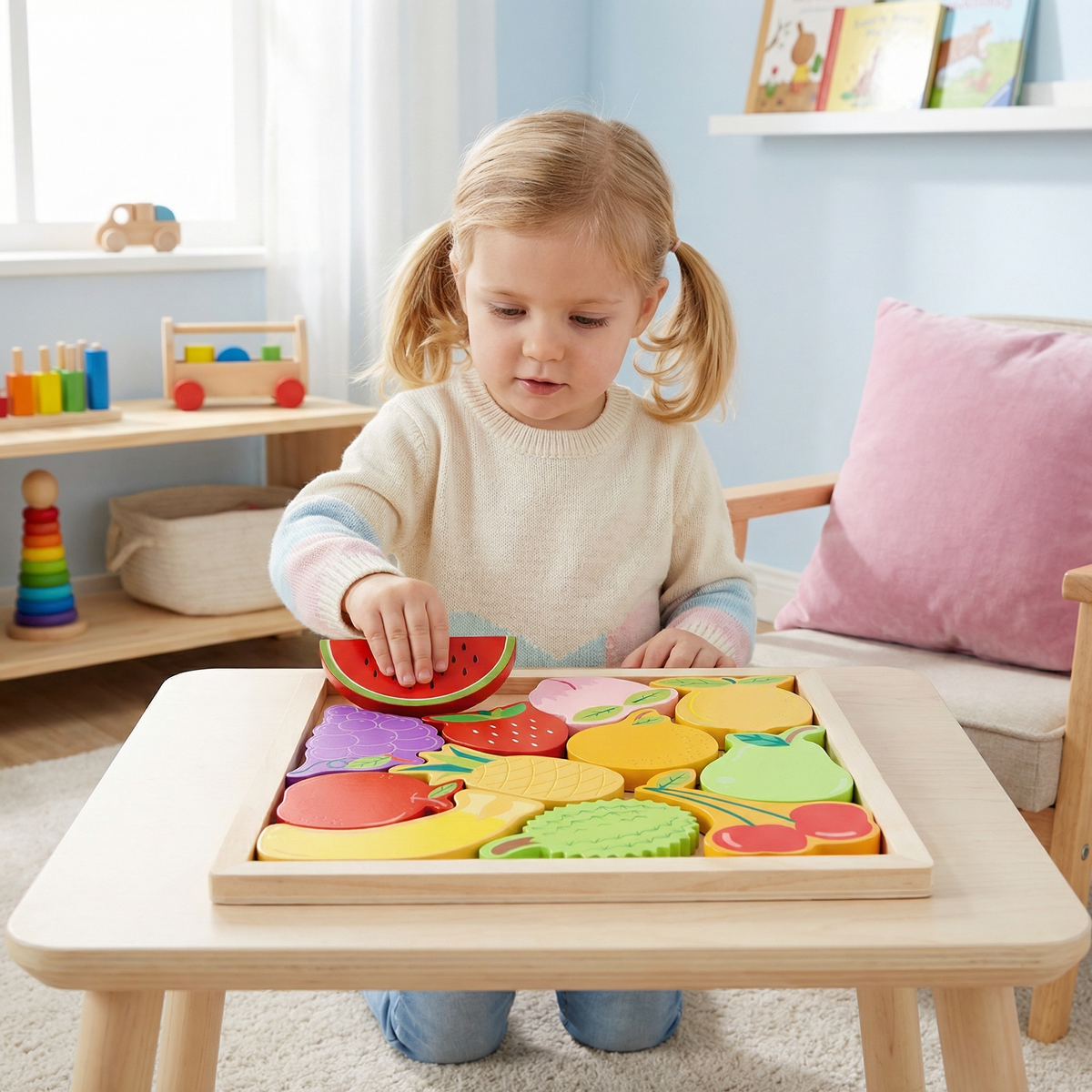 Holz Lernpuzzle für Kinder – Formen & Farben Zuordnen, Motorikspielzeug