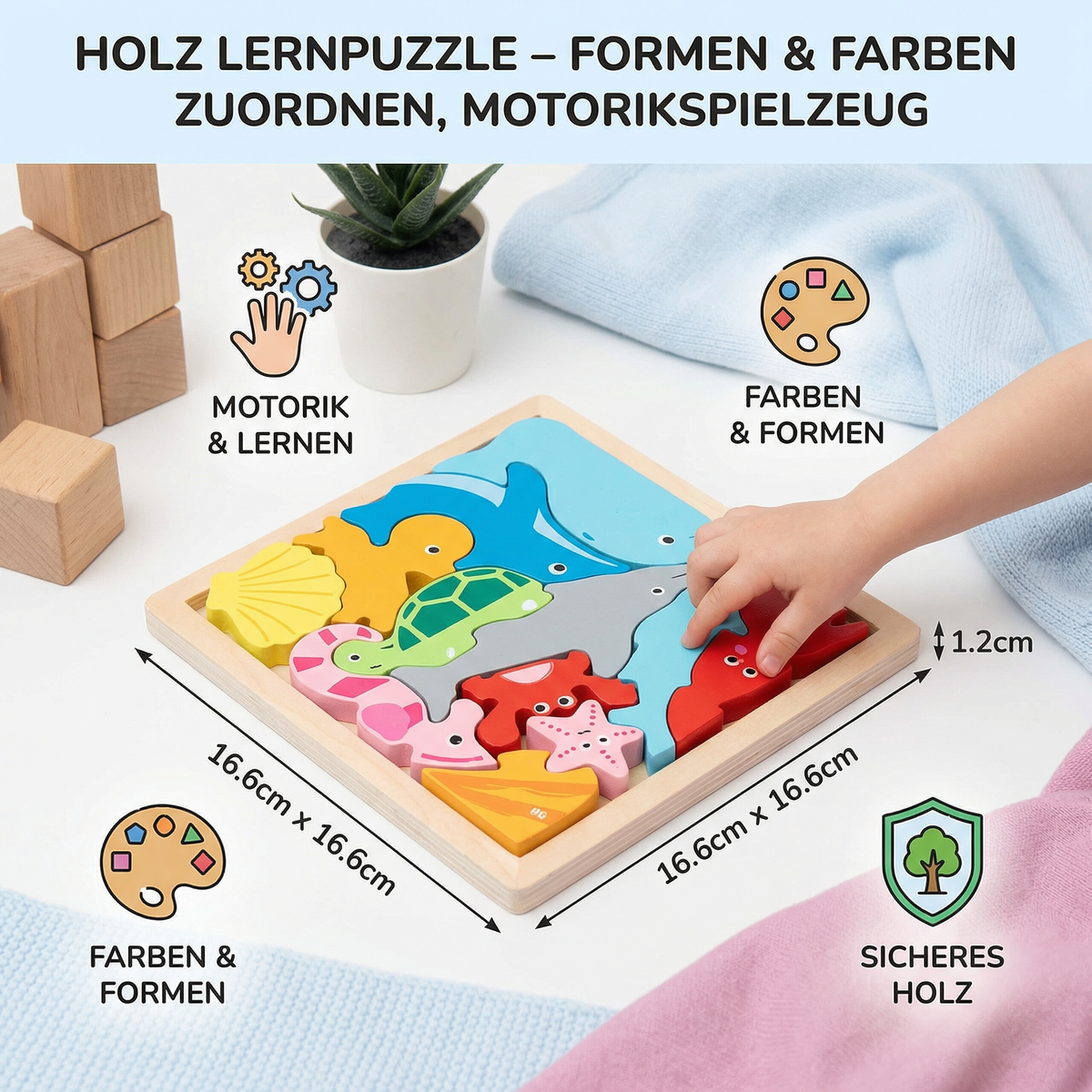 Holz Lernpuzzle für Kinder – Formen & Farben Zuordnen, Motorikspielzeug