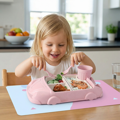 Kinder Bento Lunchbox im Auto-Design – Unterteilte Essensbox mit Becher