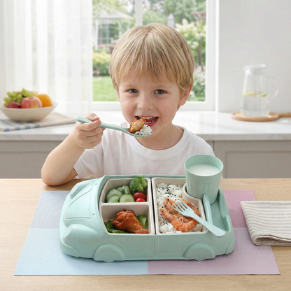 Kinder Bento Lunchbox im Auto-Design – Unterteilte Essensbox mit Becher