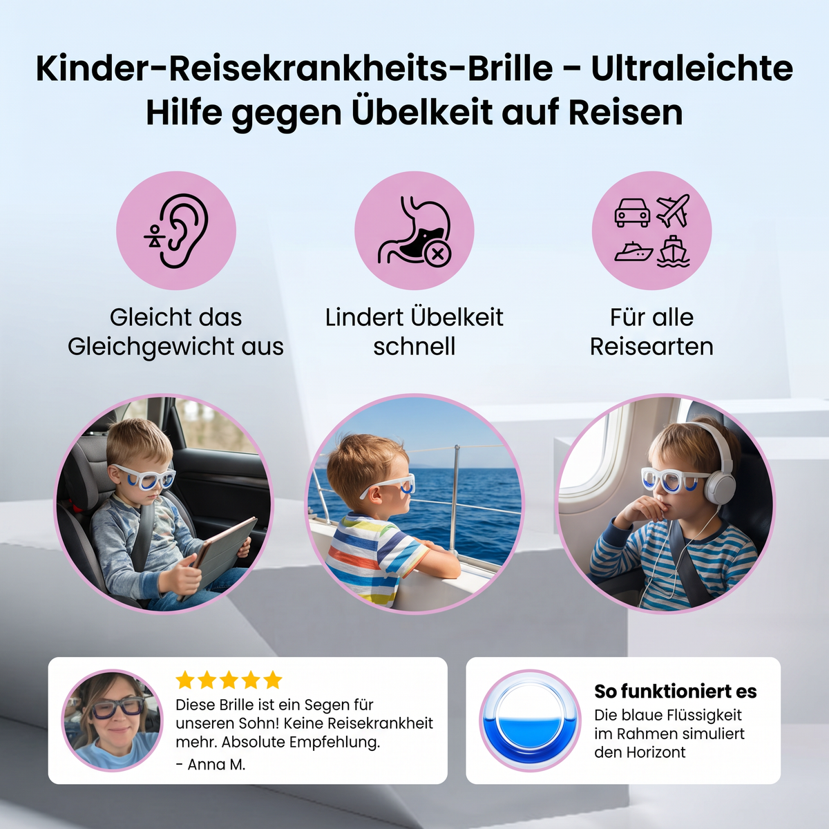 Kinder-Reisekrankheits-Brille – Ultraleichte Hilfe gegen Übelkeit auf Reisen