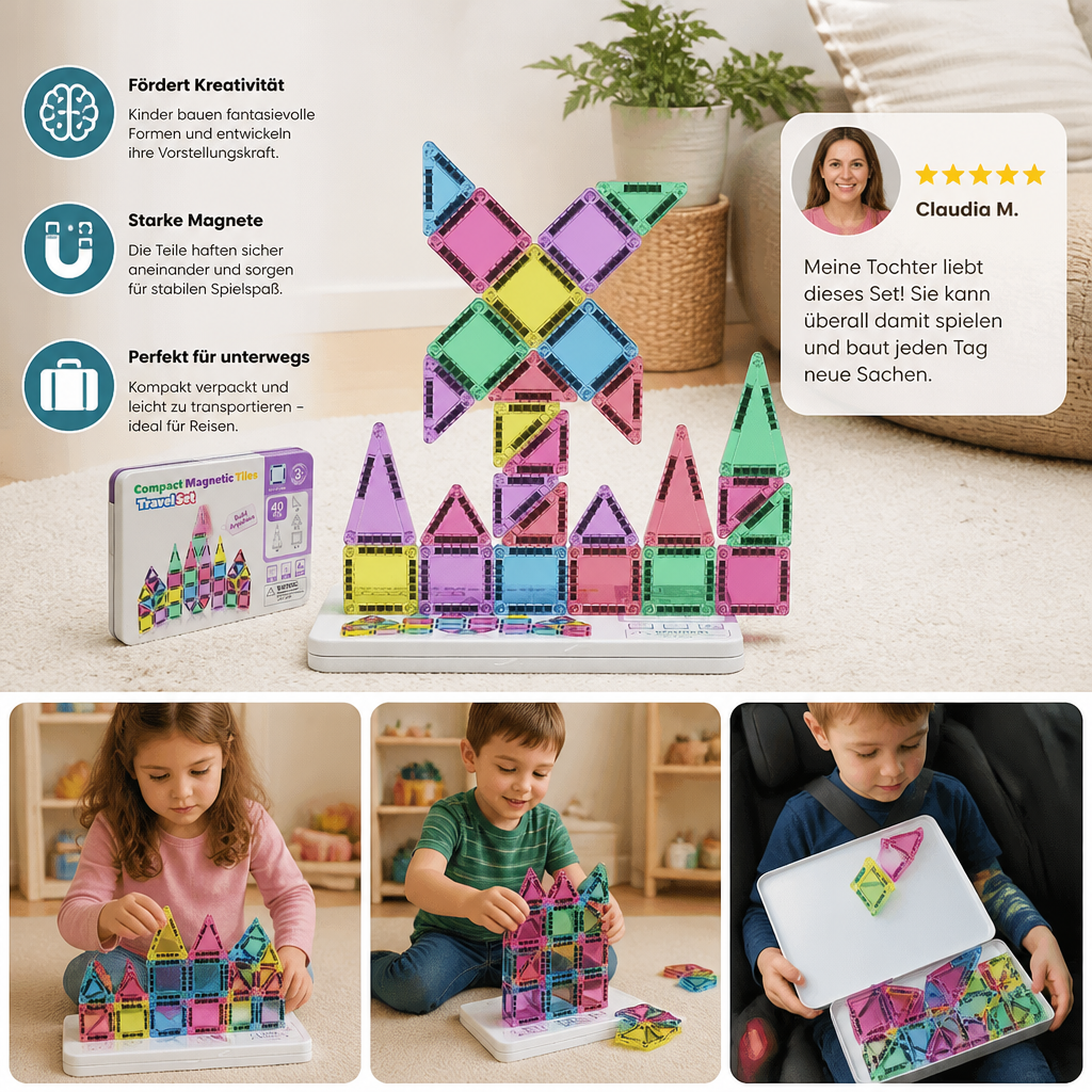 Kompakte Magnetplättchen – 40-teiliges Montessori-Reiseset