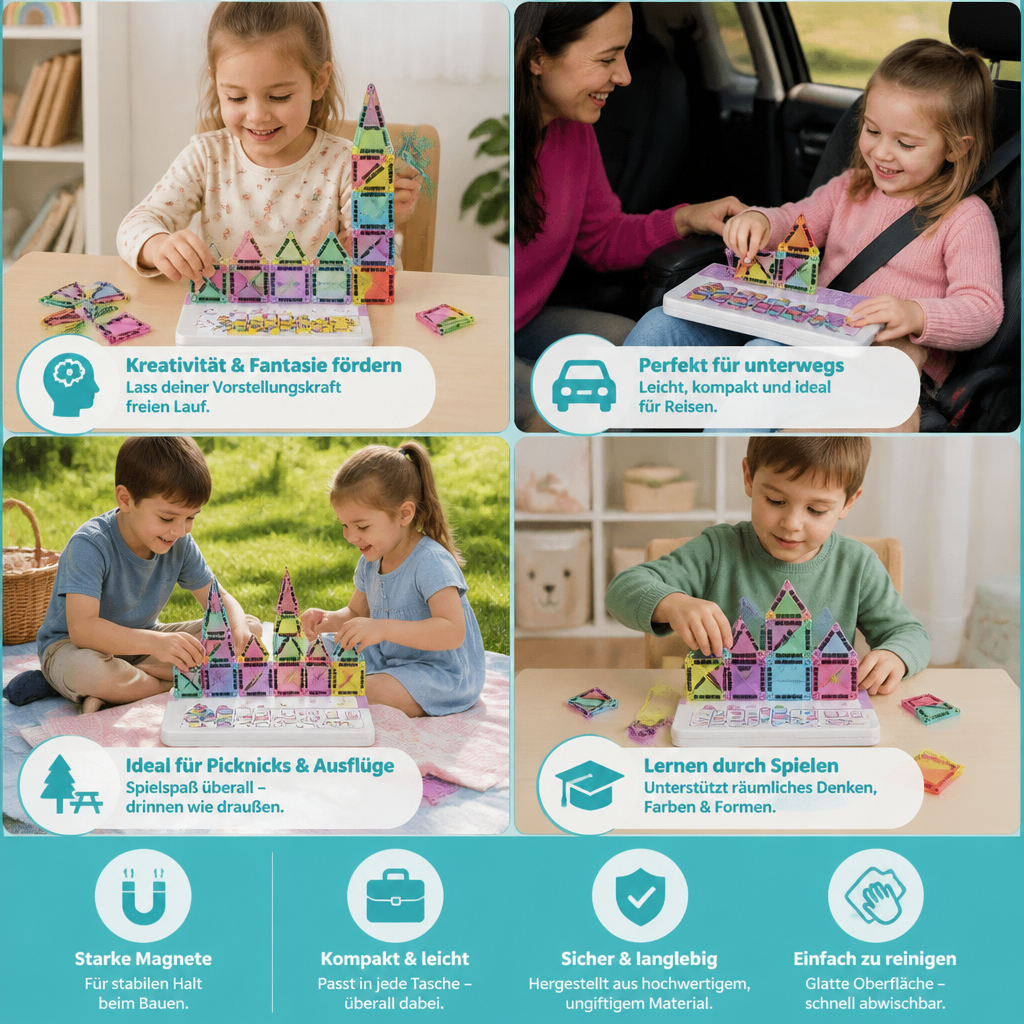 Kompakte Magnetplättchen – 40-teiliges Montessori-Reiseset