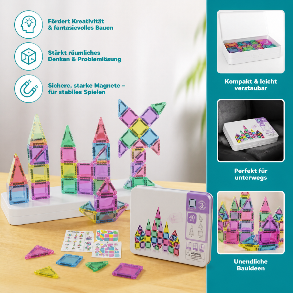 Kompakte Magnetplättchen – 40-teiliges Montessori-Reiseset