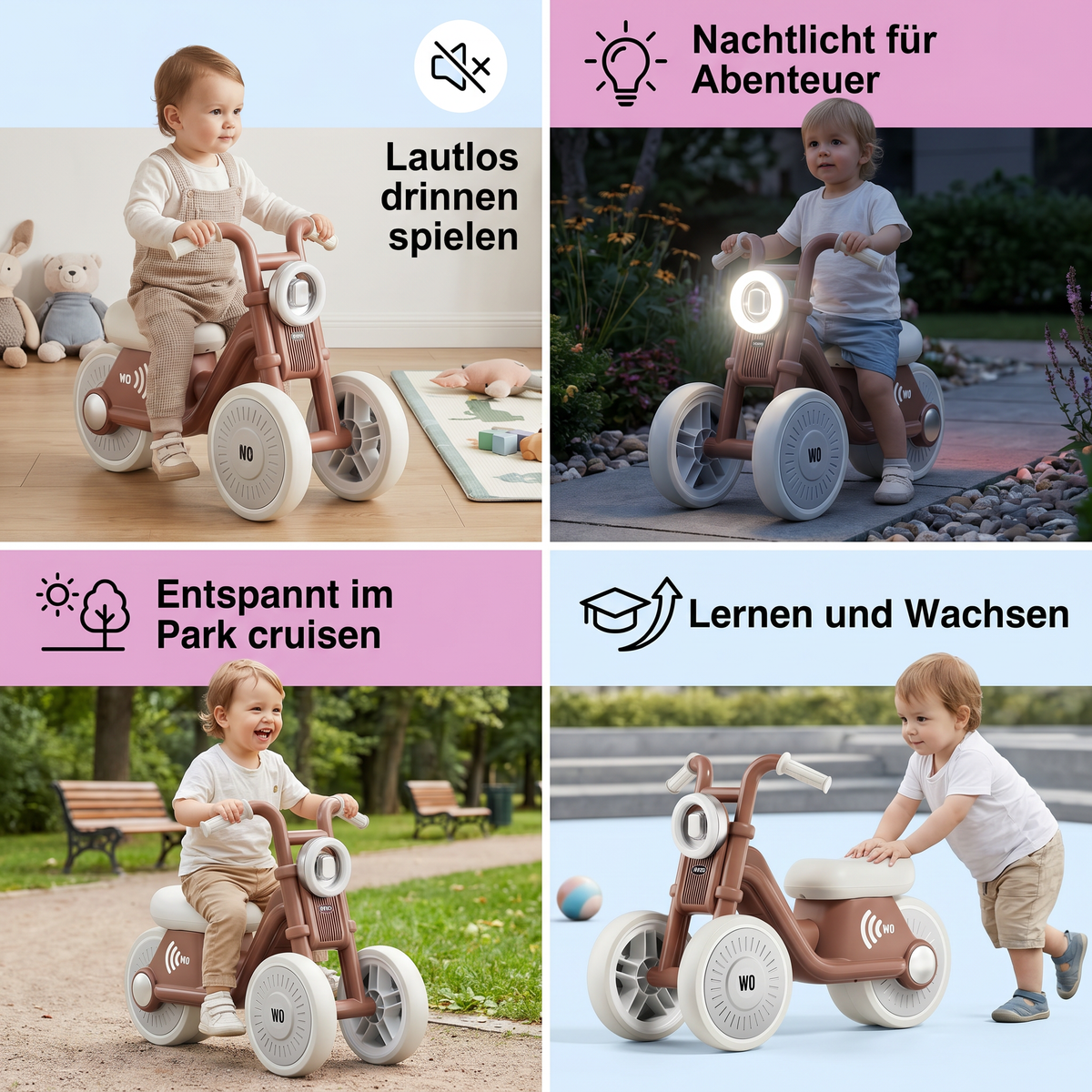 Stylisches Kinder Dreirad mit Reifen Lautlos Technologie und Licht