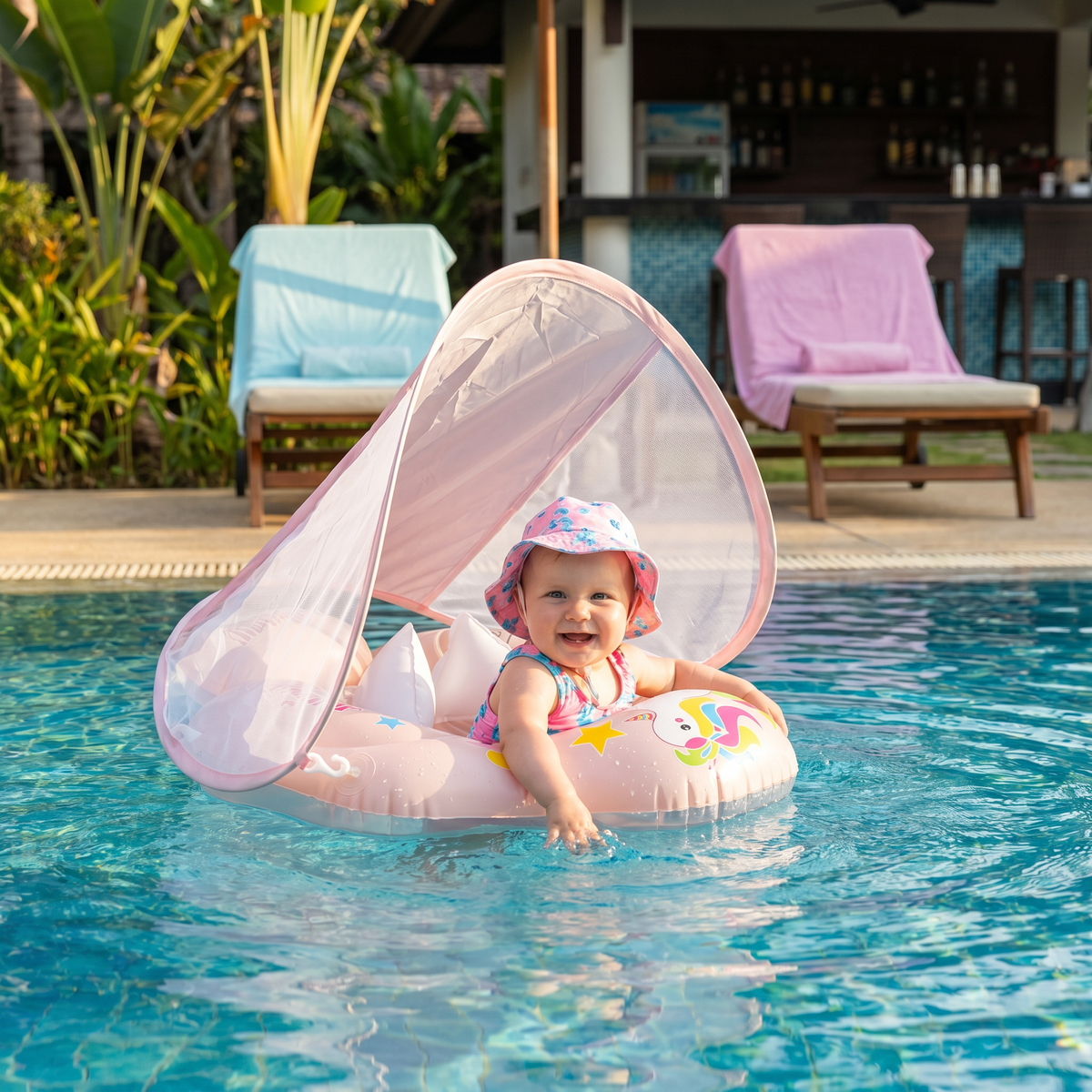 Aufblasbarer Baby-Schwimmring mit Sonnendach – Sicherer Pool-Sitz für Babys