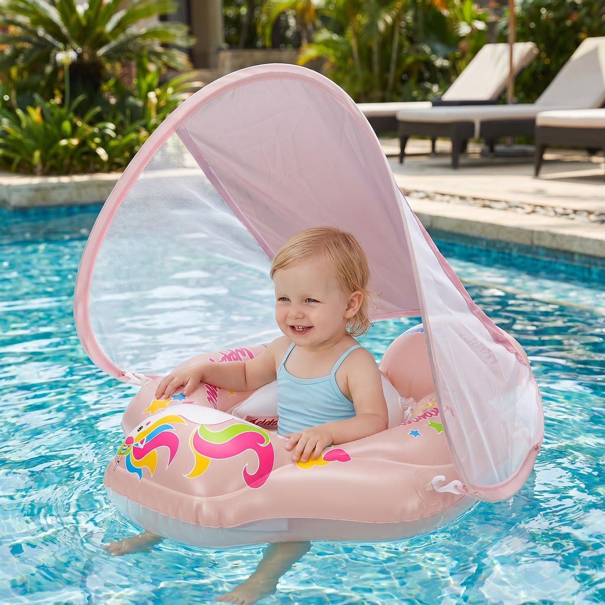 Aufblasbarer Baby-Schwimmring mit Sonnendach – Sicherer Pool-Sitz für Babys