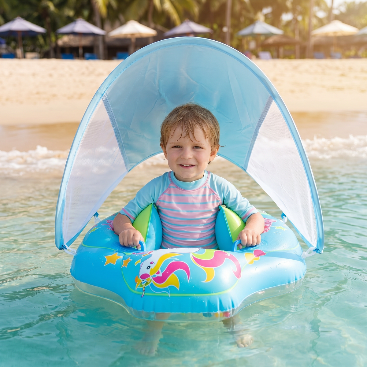 Baby-Schwimmring mit Sonnenschutz – Aufblasbarer Sitzring für sicheren Badespaß