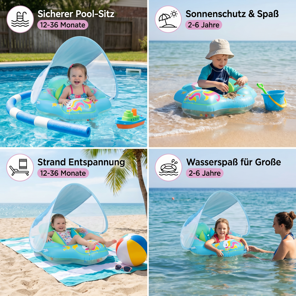 Aufblasbarer Baby-Schwimmring mit Sonnendach – Sicherer Pool-Sitz für Babys