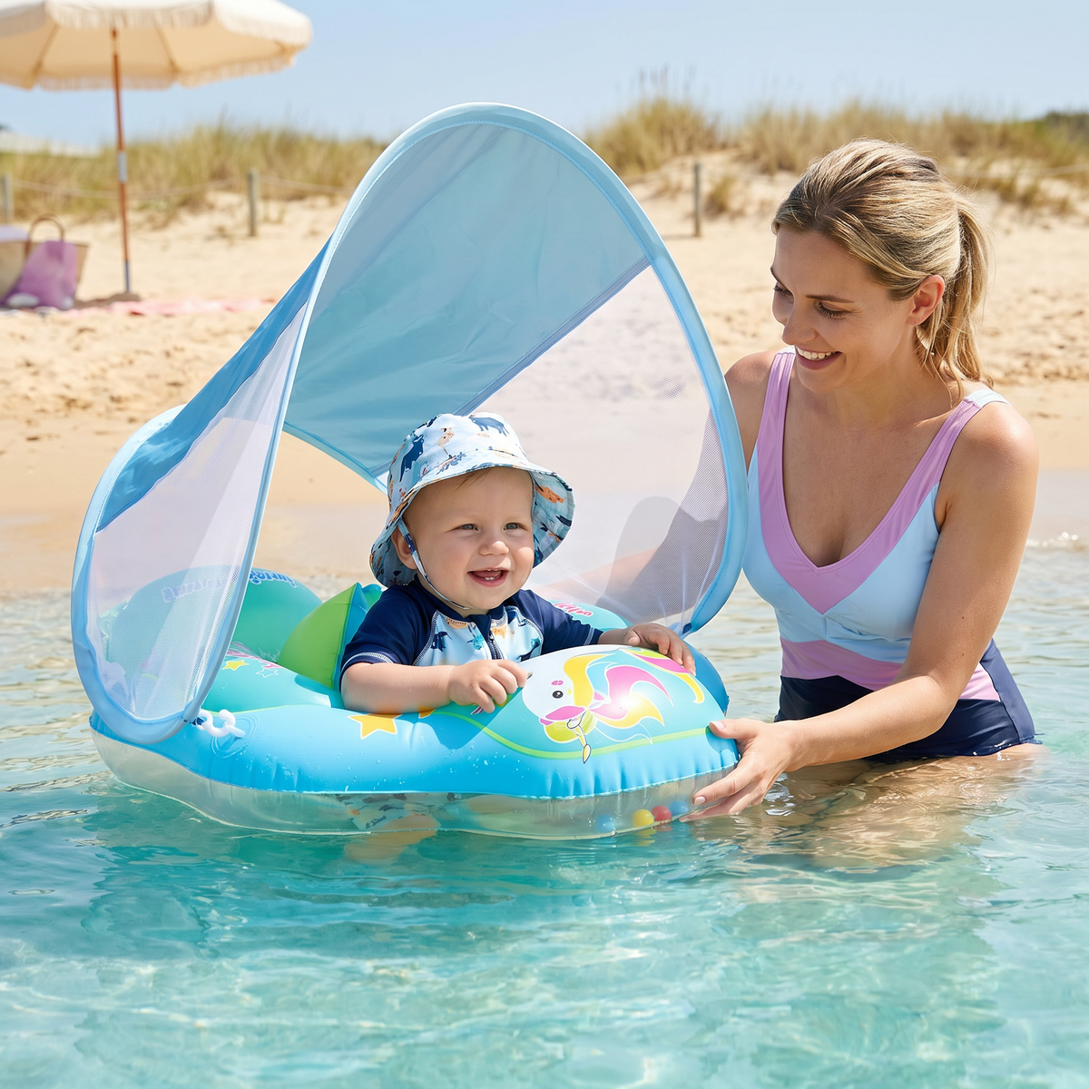 Aufblasbarer Baby-Schwimmring mit Sonnendach – Sicherer Pool-Sitz für Babys