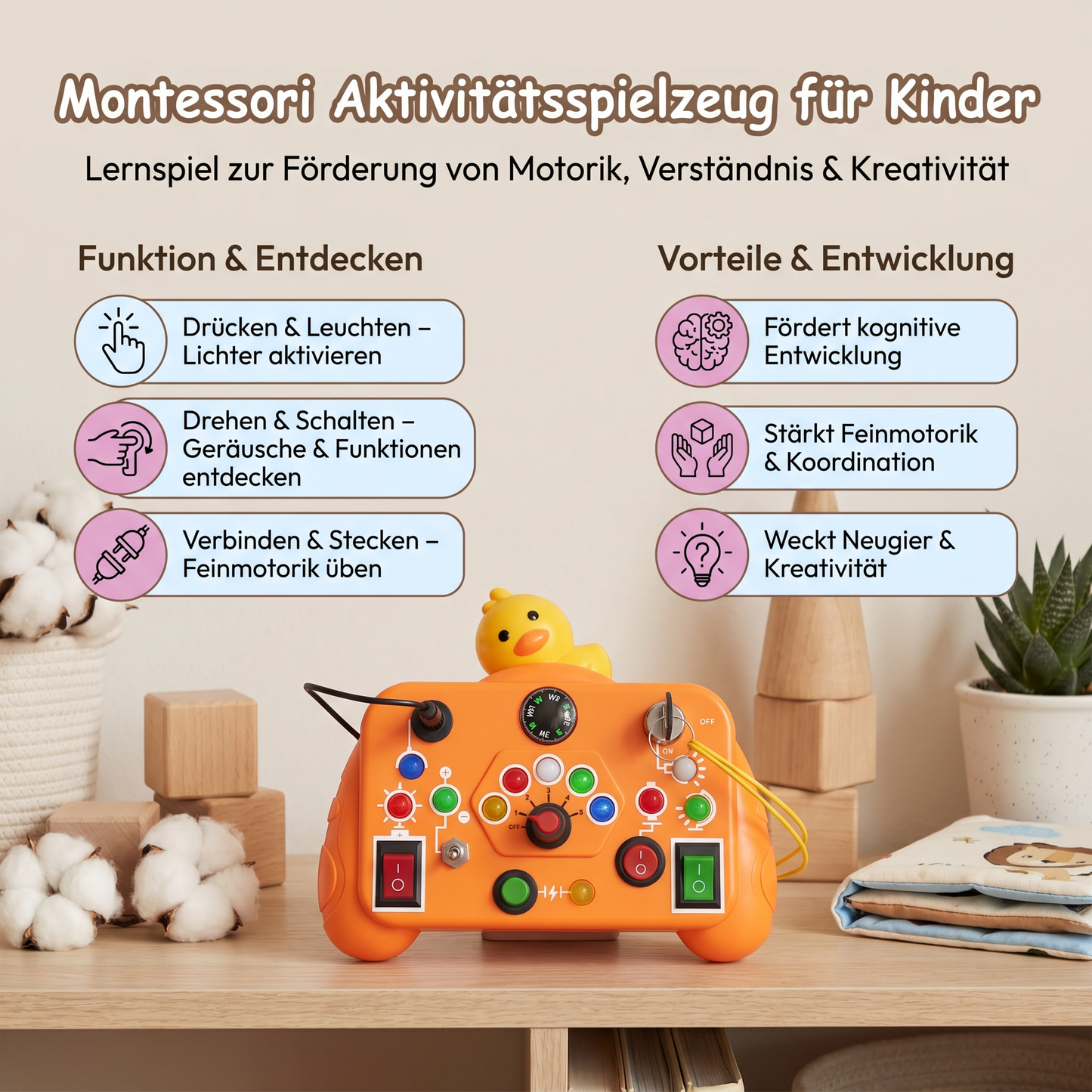 Montessori Aktivitätsspielzeug für Kinder – Lernspiel zur Förderung von Motorik, Verständnis & Kreativität