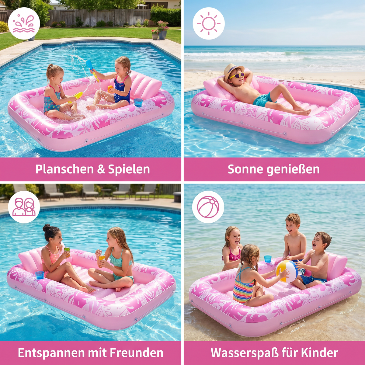 Aufblasbarer Lounge Pool mit Kissen & Getränkehalter