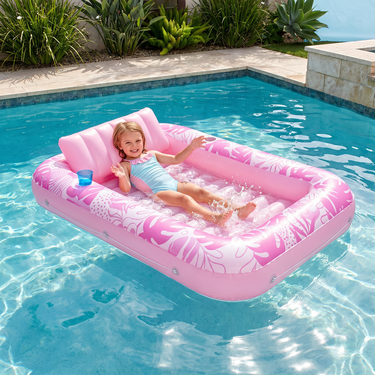 Aufblasbarer Lounge Pool mit Kissen & Getränkehalter