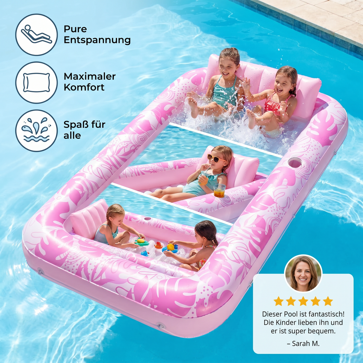Aufblasbarer Lounge Pool mit Kissen & Getränkehalter