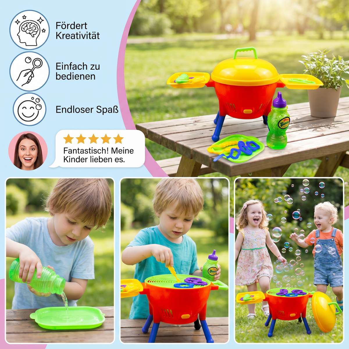 BBQ Seifenblasenmaschine Spielzeug mit Seifenlösung und Formen
