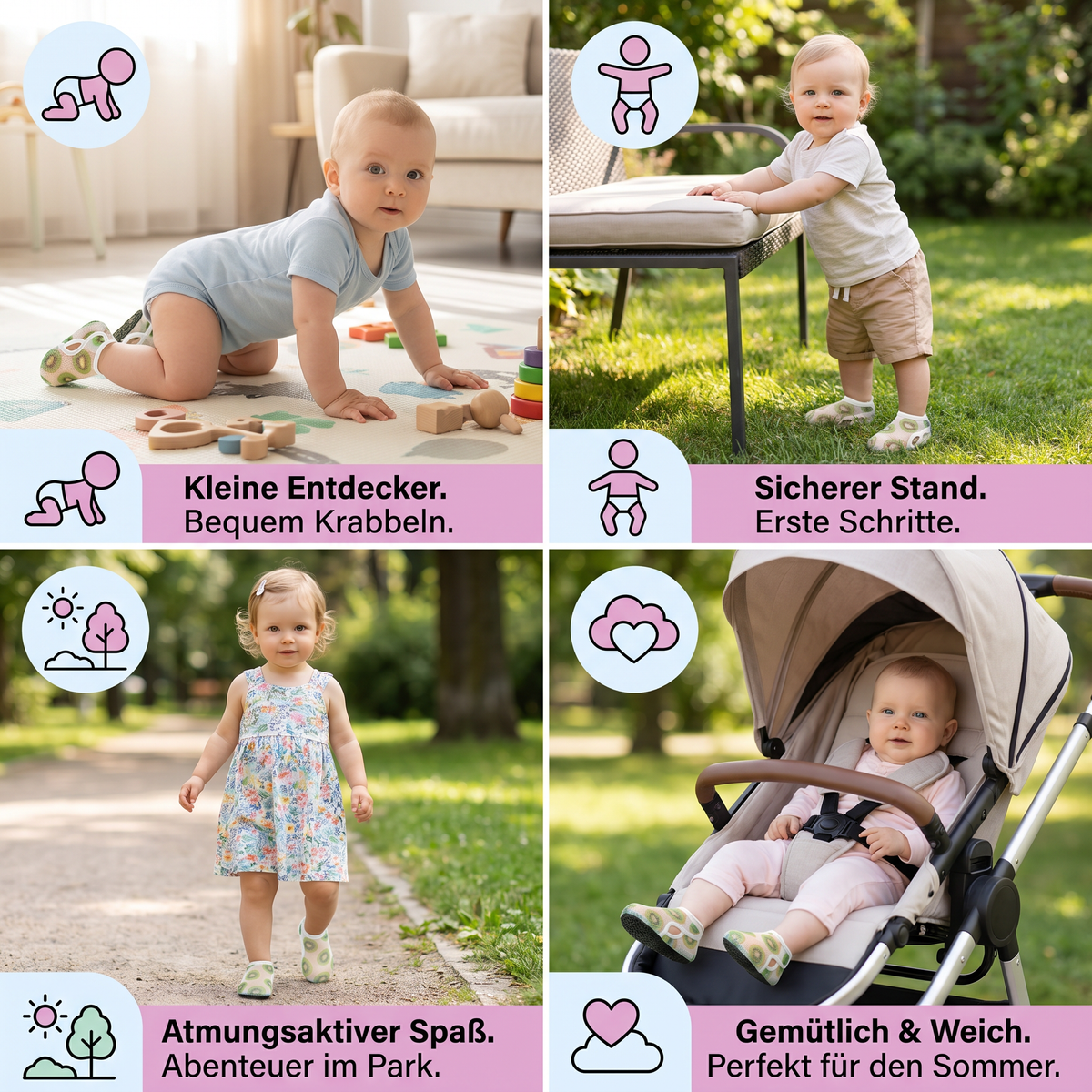 Sommer Babyschuhe aus atmunksaktivem Material im Fruchtdesign