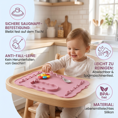 Rutschfeste Silikon Baby Tischmatte mit Saugnapf und Anti-Fall Seil