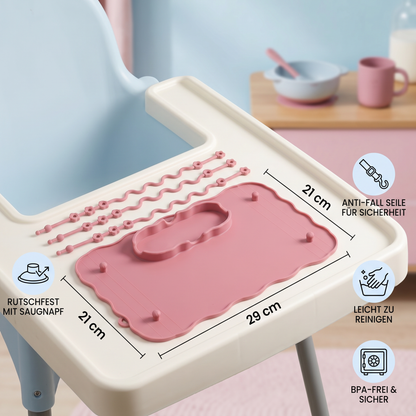 Rutschfeste Silikon Baby Tischmatte mit Saugnapf und Anti-Fall Seil