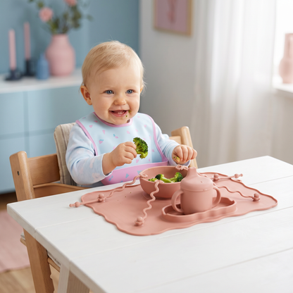 Rutschfeste Silikon Baby Tischmatte mit Saugnapf und Anti-Fall Seil